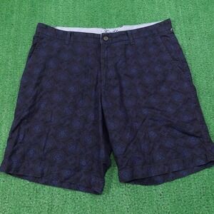 Tasso Elba Island Shorts Mens 36 Blue Chino Cotton Linen Geometric 10 Inseam